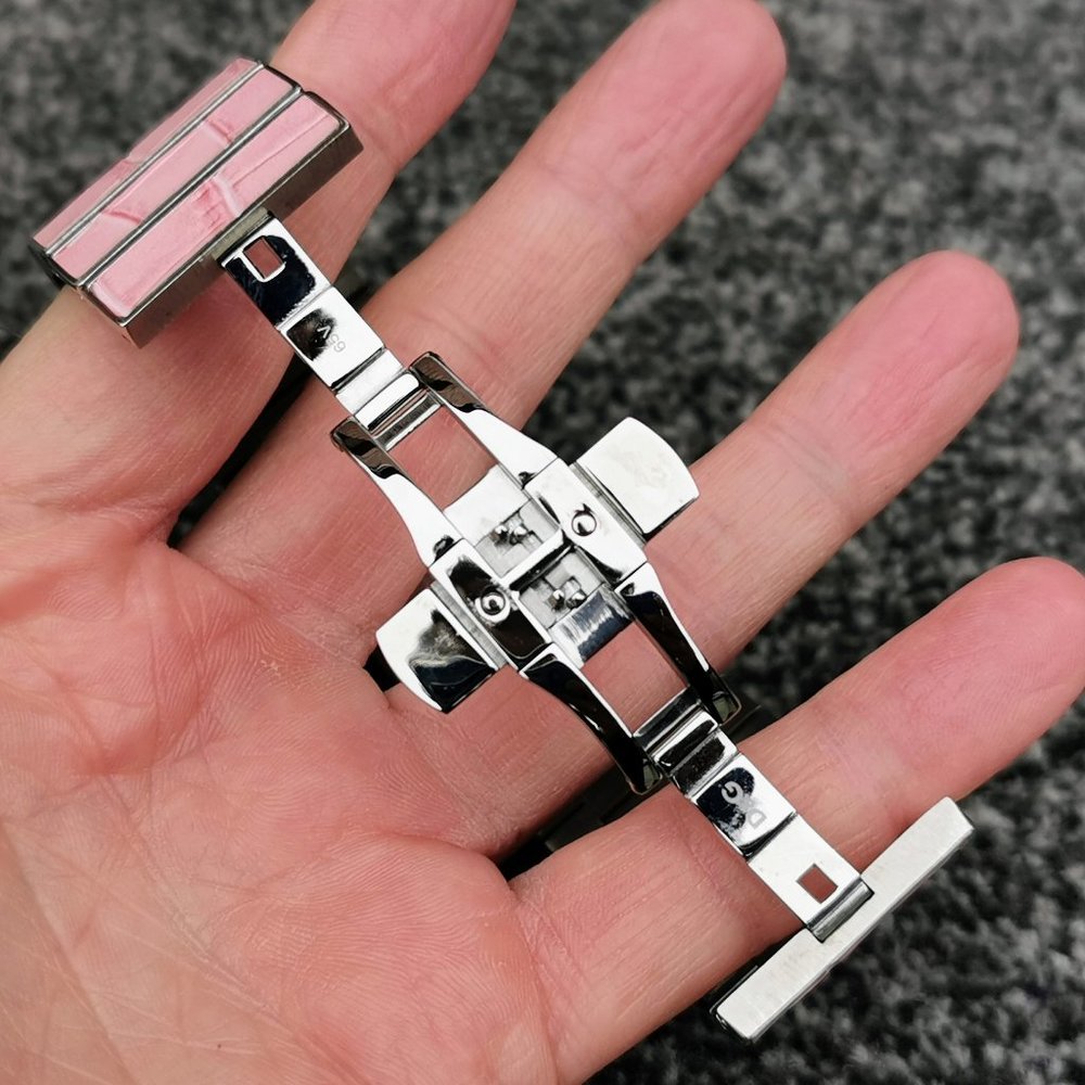 D&G TIME Quartz Watch Pink Croco Grain Stainless Steel Cuff Bracelet Authentic - Picture 5 of 12